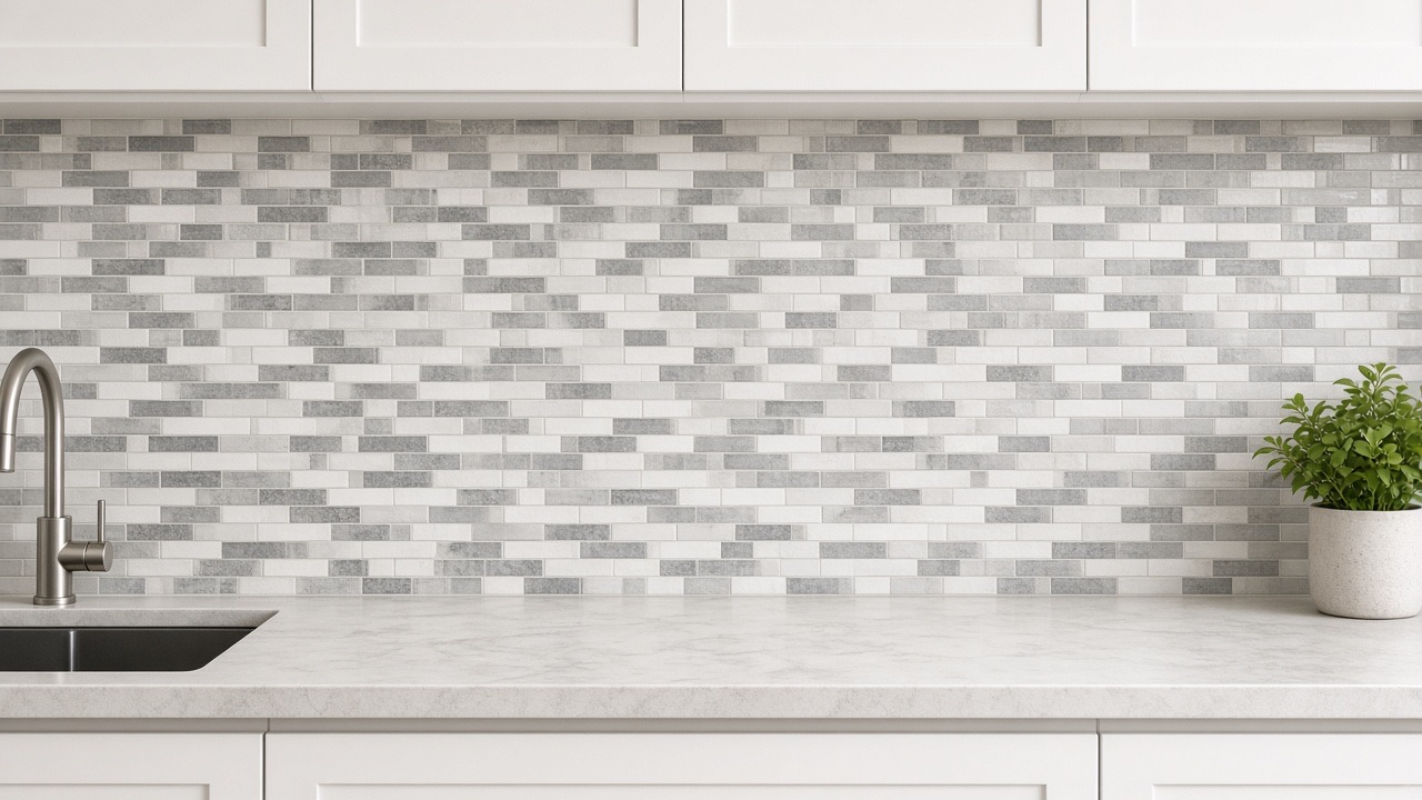 Kitchen with new tile backsplash after Nadine Floor Company install