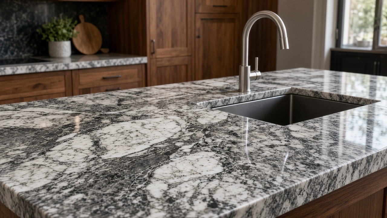 Kitchen with new granite countertops after Nadine Floor Company install