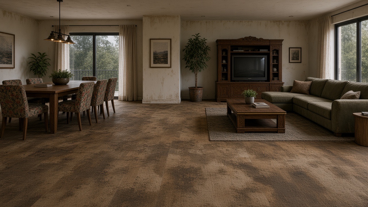Living area with worn floors before laminate