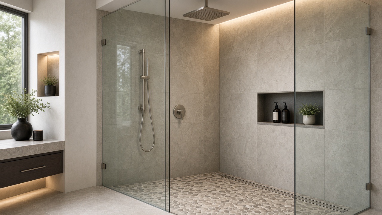 Walk-in shower after Nadine Floor Company remodel