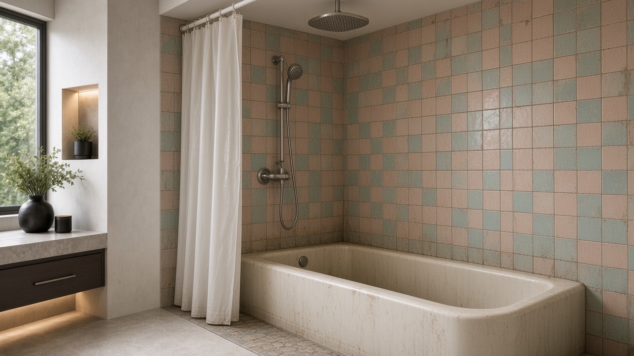 Dated tub-shower before remodel