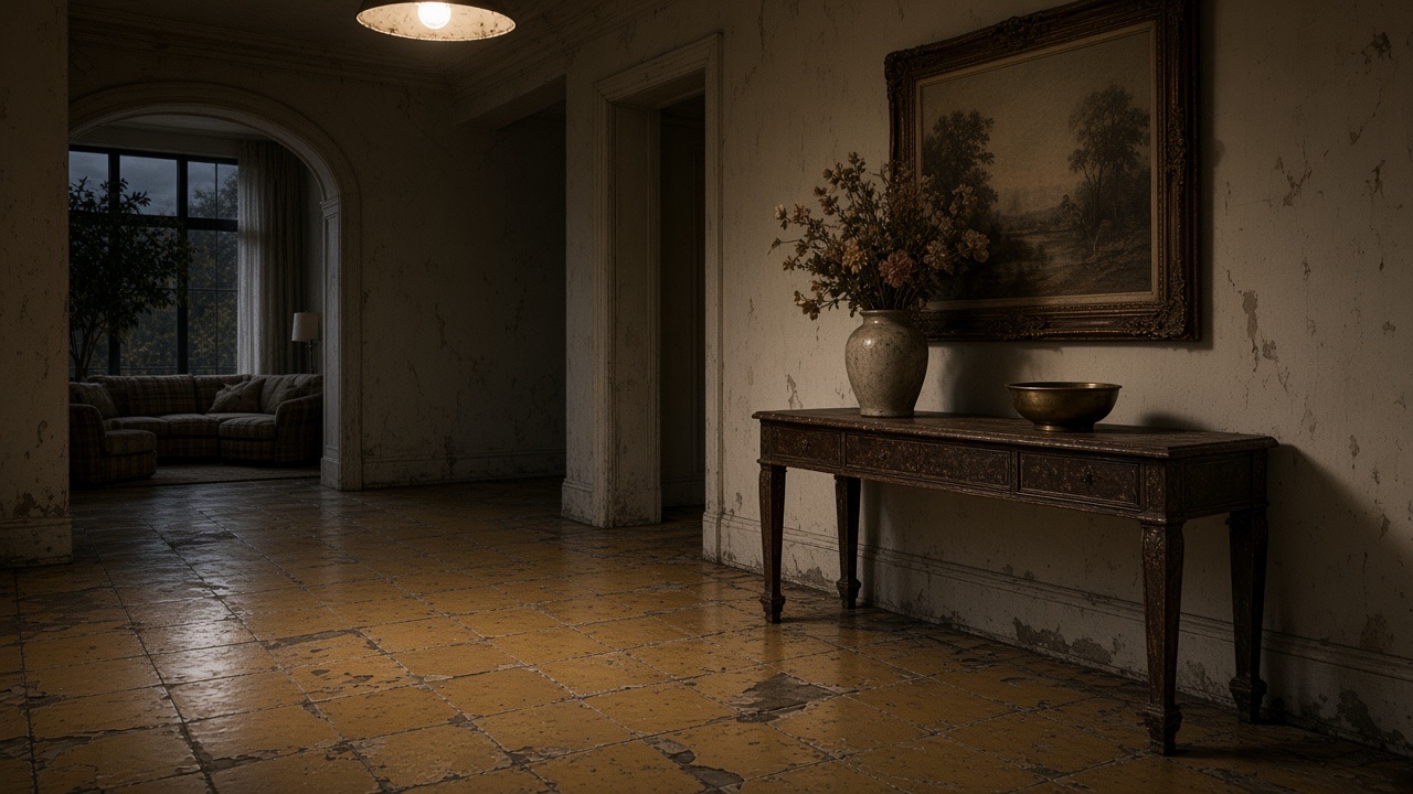 Foyer with worn flooring before natural stone install