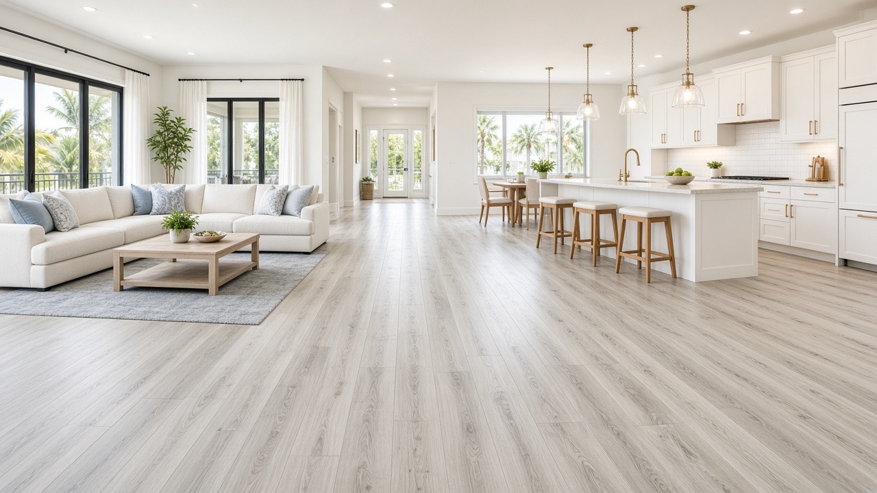 Living space with new luxury vinyl plank after Nadine Floor Company install