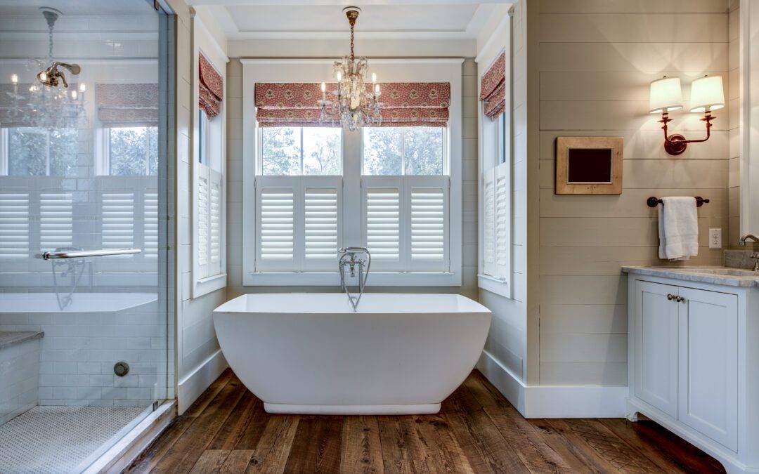 Trendy White Bathroom Remodel on Hardwood Flooring Inspiration Idea