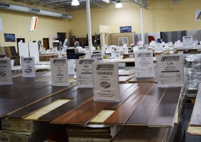 Various Dark Brown Hardwood Styles Display In The Store